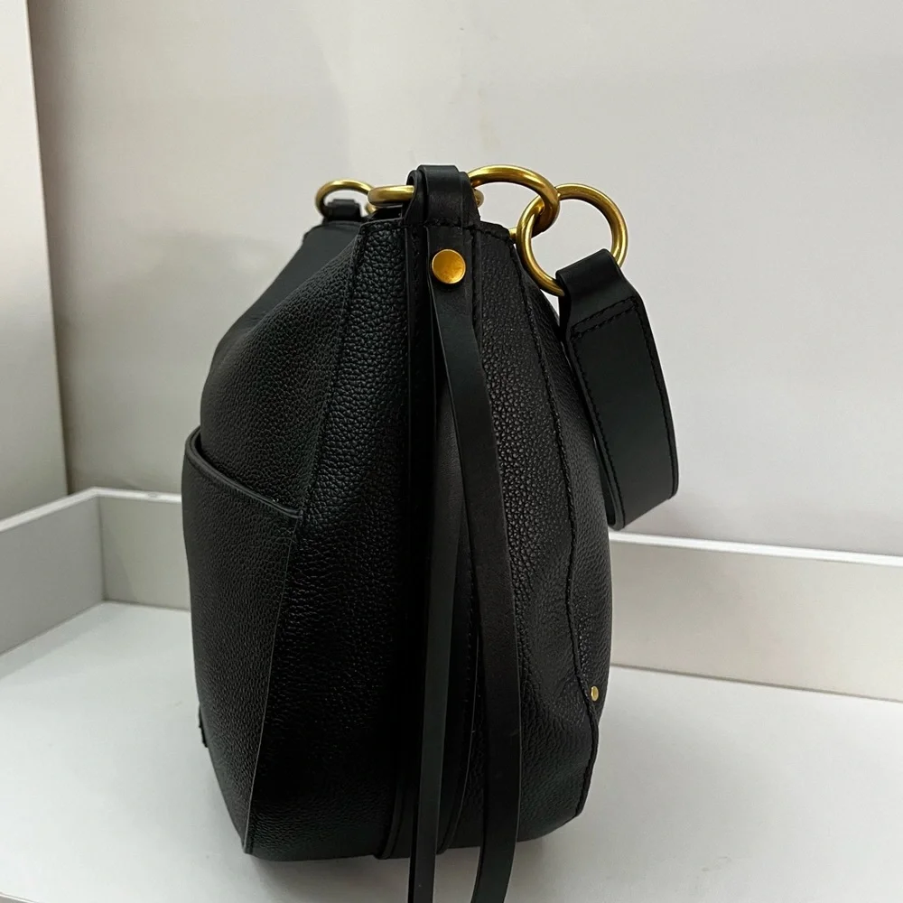VINCE CAMUTO Black Jenna Nayla Studded Leather Hobo Shoulder Bag